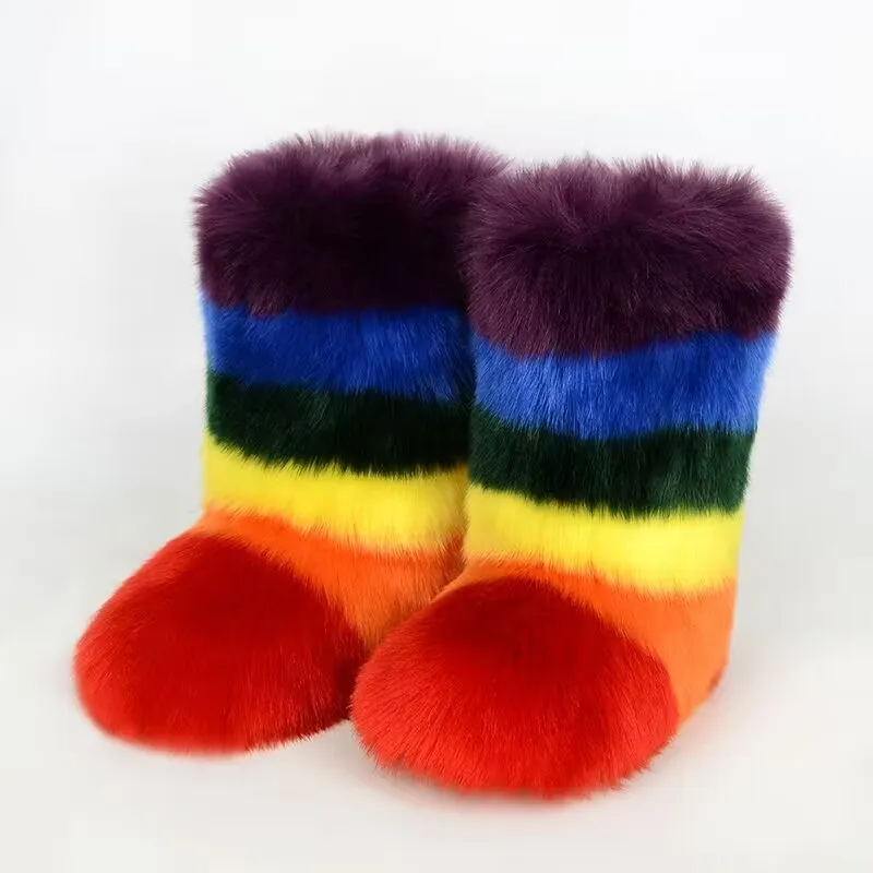 2024 женские зимние новые цветные ботинки на меху модные с кисточками толстые