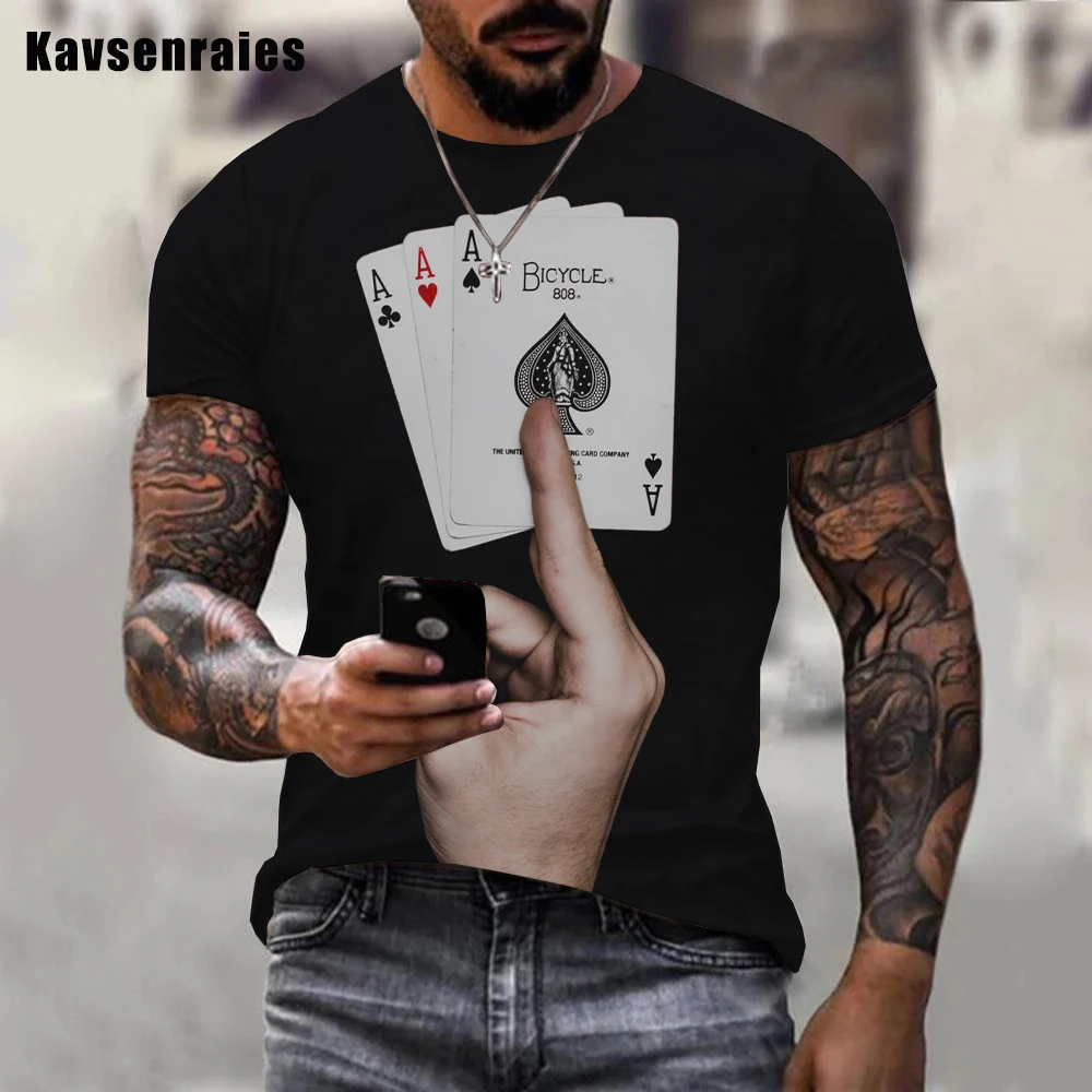 Футболка с 3D-принтом игральных карт и пламени для мужчин женщин модная