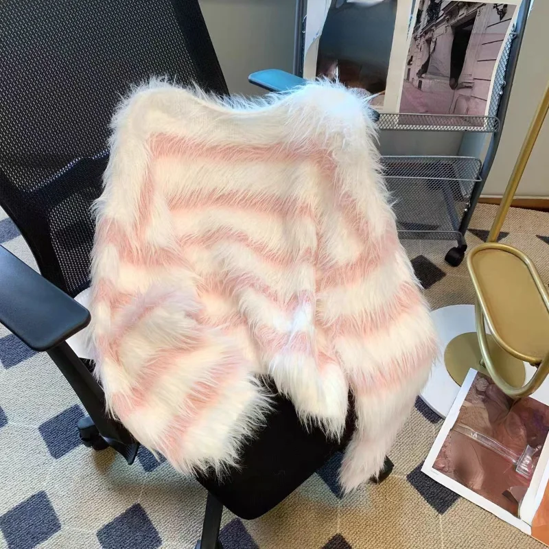 Осенне-зимние женские кардиганы Matakawa полосатые норковые кашемировые мягкие