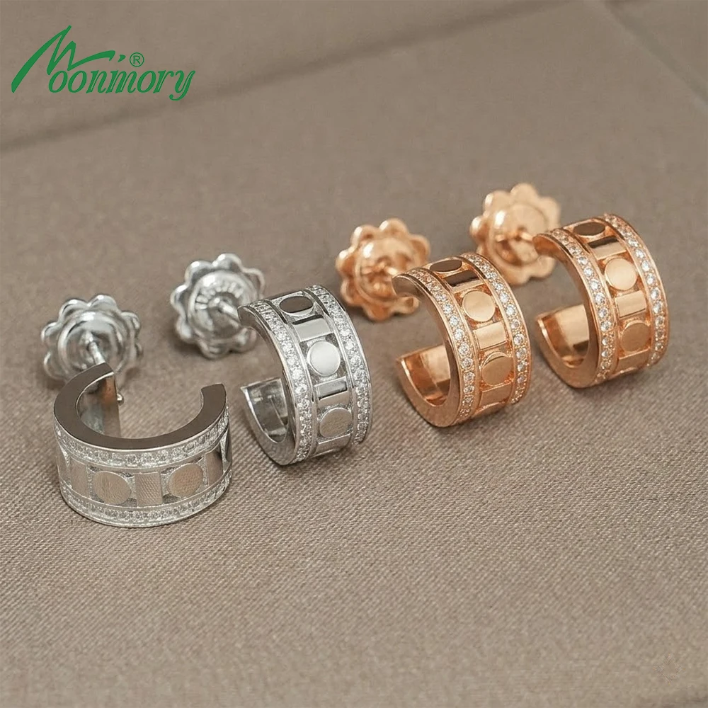 Фото Серьги-кольца Moonmory Luxury Pave CZ и кольцо Époque Reel Ring для женщин Belle Era, подарок на День матери, геометрические украшения, серебро, розовое золото №1