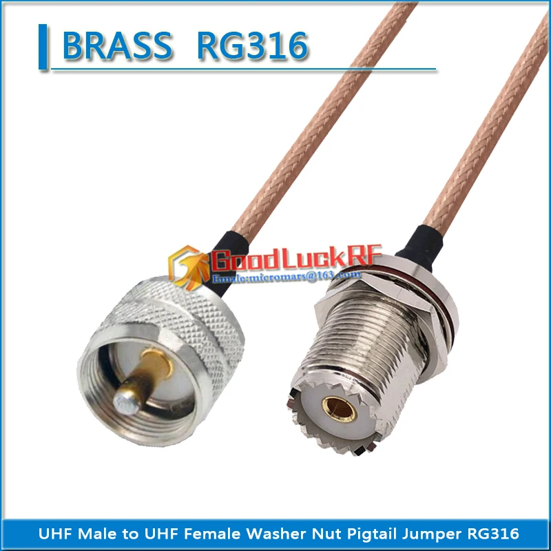 

Dual PL259 SO239 PL-259 SO-239 UHF Female waterproof Bulkhead Washer Nut to UHF Male Pigtail Jumper RG316 extend Cable low loss