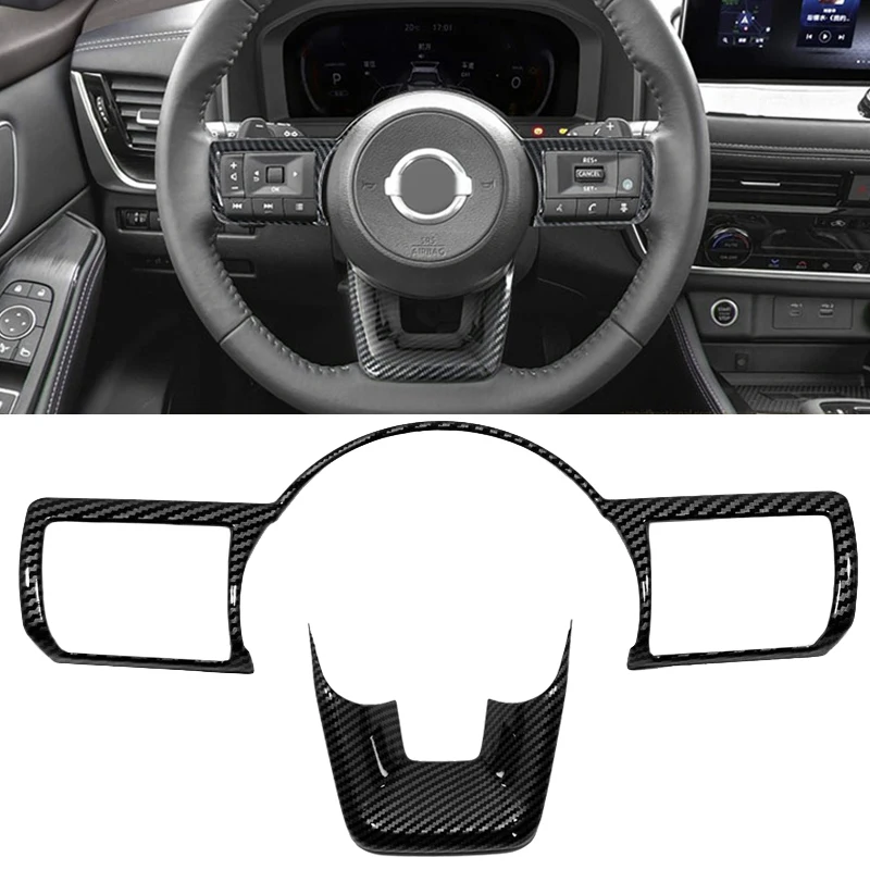 

ABS Carbon Fiber Car Steering Wheel Covers Trim Sticker Accessories For Nissan X-Trail T33 2022 Qashqai J12 Rogue 2021 2022