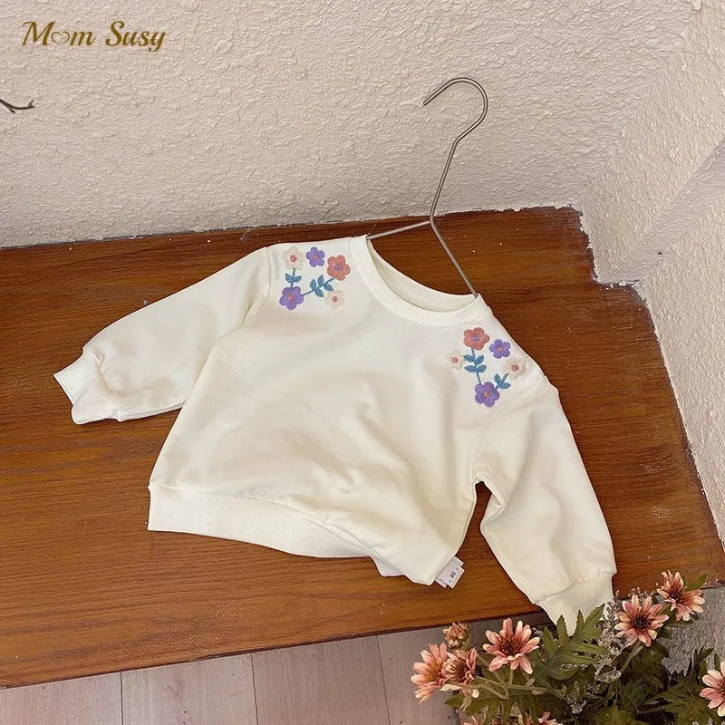 

Baby Girl Cotton Hoodie Embroidery Flower Infant Toddler Child Floral Sweatshirt Long Sleeve Kid Top Outfit Baby Clothes 1-5Y