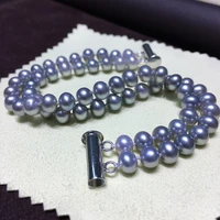 natural high end double 7 58 9mm south sea genuine gray round pearl bracelets woman free shipping