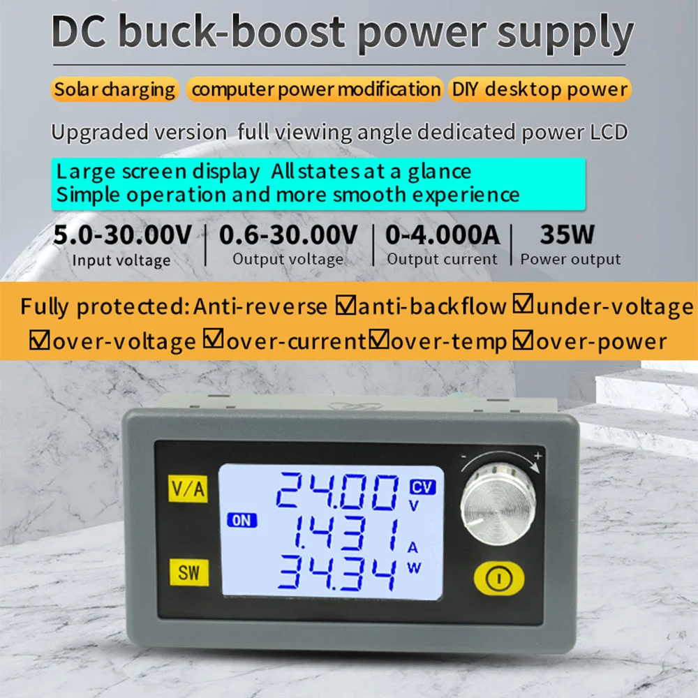

SK35H CNC DC-DC Buck Boost Converter CC CV 0.6-30V 4A 35W Constant Voltage and Current Adjustable Regulated Power Supply Module