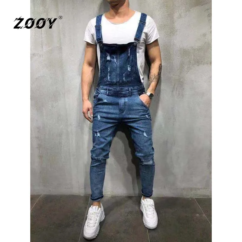 Men Hole Juumpsuit Ripped Jeans Pants Men Y2k Suspenders Skinny Denim Rompers Billionare Boys Club Jeans Casual Skinny Trousers
