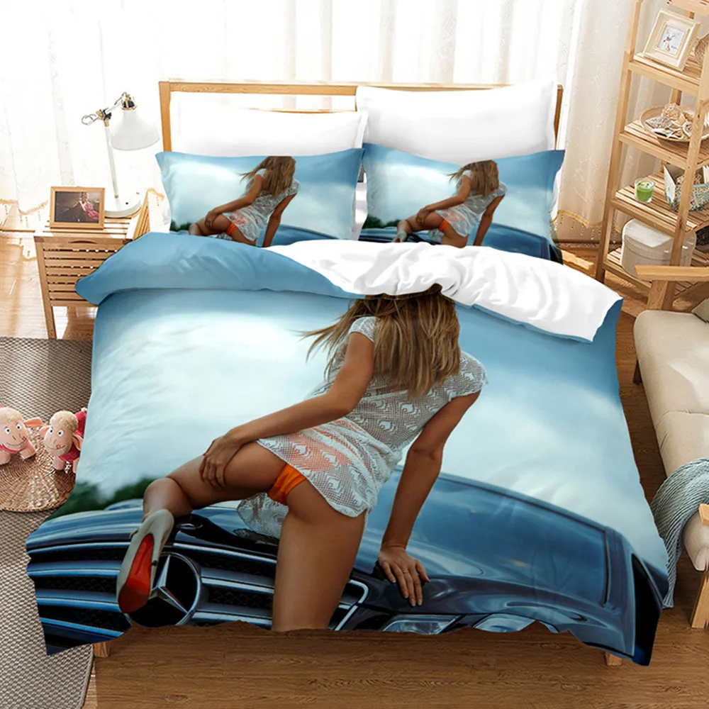 

Sexy Beach Bikini Women Bedding Set Duvet Cover with Pillowcases Locomotive Comforter Cover Bedding Sets Bed Linens Bedclothes