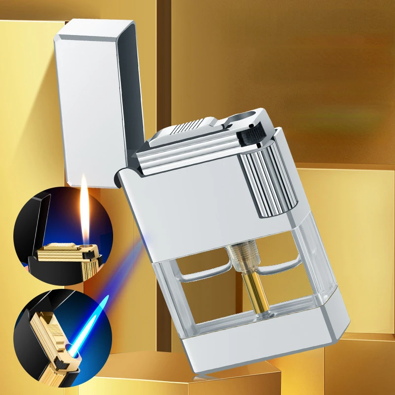 

Ultra Thin Loud Dual Flame Perspective Gas Window Lighter Inflatable Reusable Cigar Smoking Accessories Camping Barbecue Igniter
