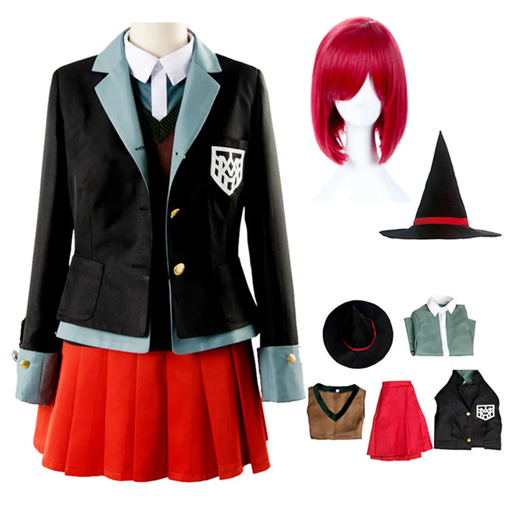 Anime Danganronpa Magician Yumeno Himiko Girl Uniform Cosplay Costume Halloween Carnival Student Uniform Cosplay Red Wig