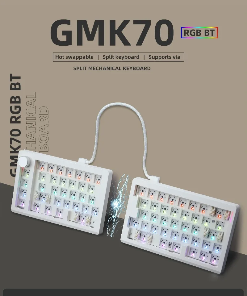 Фото Механическая клавиатура GMK70 Split Ergonomic, 70% форм-фактор, Gasket Mount, с возможностью горячей замены, программируемая QMK/VIA, с мягким звуком, кастомная клавиатура №3