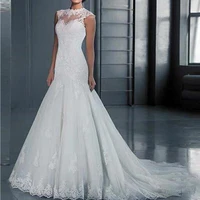 2022 new design mermaid wedding dresses vestidos de novia vintage lace long bridal wedding gowns jewel neck illusion back button