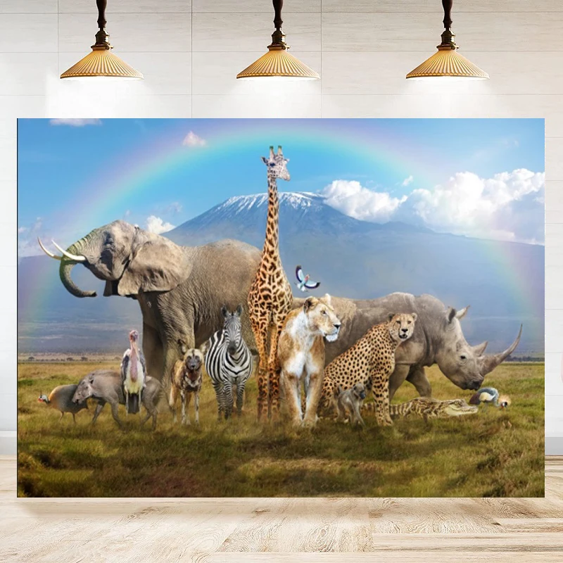 

Jungle Safari Photography Backdrop Tropical African Forest Wild Animal Grassland Giraffe Elephant Lion Birthday Party Background