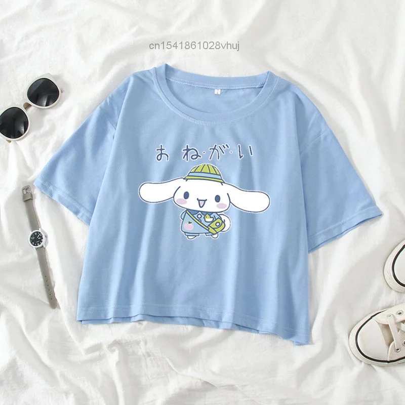 

Sanrio My Melody Kuromi футболка с коротким рукавом для девушек кавайный Коричный Летний Новый короткий топ мультяшный хлопок Повседневный короткий ...
