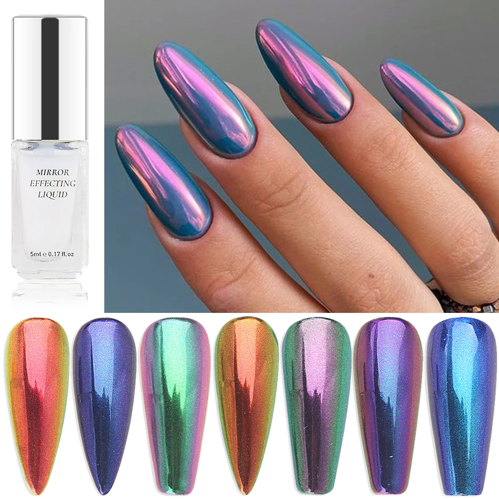 Liquid Type Mirror Chrome Powder Metallic Nail Gel Pearl Nail Polish Semi-permanent Varnish Aurora Glitter Manicure Design NTBJ