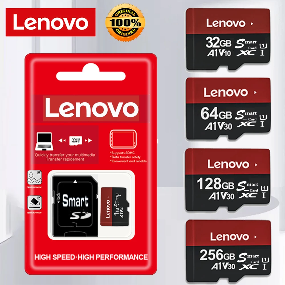 Lenovo SD Memory Card 16GB 32GB 64GB 128GB 256GB 512GB 1TB Micro High Speed SD Class 10 SD/TF Flash Card For Smartphone Table PC