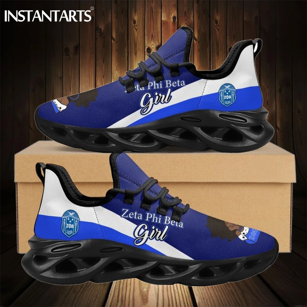INSTANTARTS Zeta Phi Beta Blue Print Ladies Platform Flats Summer Non-Slip Outdoor Mesh Shoes Casual Sneakers for Women Zapatos