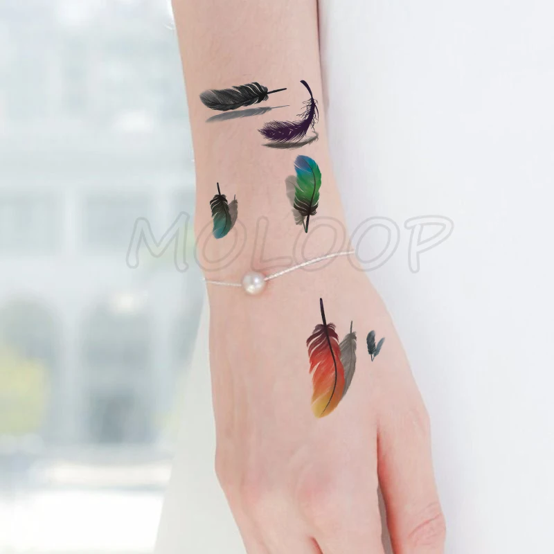 

Water Transfer Tattoo Sexy Colored Feathers Tattoo Body Art Waterproof Temporary Fake Flash Tattoo for Man Woman Kid 10.5*6cm