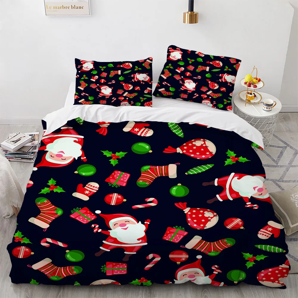 

Christmas Tree Deer Santa Claus Printed Duvet Cover Set for Kids Gift Bedding Set King Polyester Comforter Cover Teen Christmas