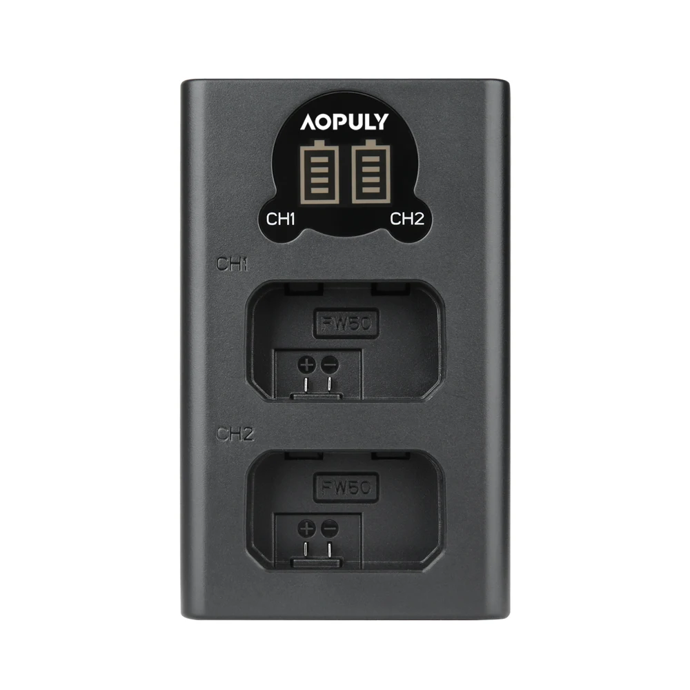 AOPULY NP-FW50 NP FW50 Battery Charger for Sony Alpha a6500 a6300 a6000 a5000 a3000 NEX-3 a7R LCD Type C USB Dual Charger