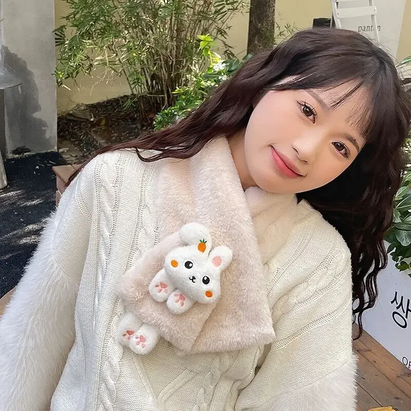 

Winter Cartoon Rabbit Plush Warm Adult Scarf for Men and Women Plus Velvet and Thickening Korean Style Windproof New Style Scarf