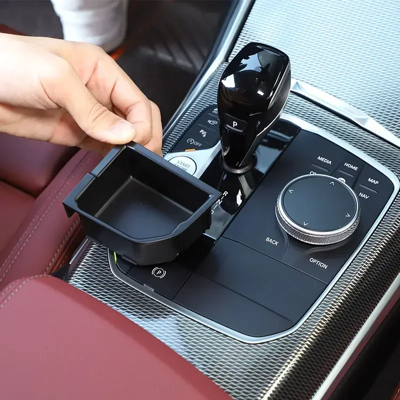 Фото Для BMW 3 4 серии G20 G21 G28 G22 G23G 26 2020-2023 ABS черный центральный ящик для хранения передач, коробка для мобильного телефона, автомобильные аксессуары №2