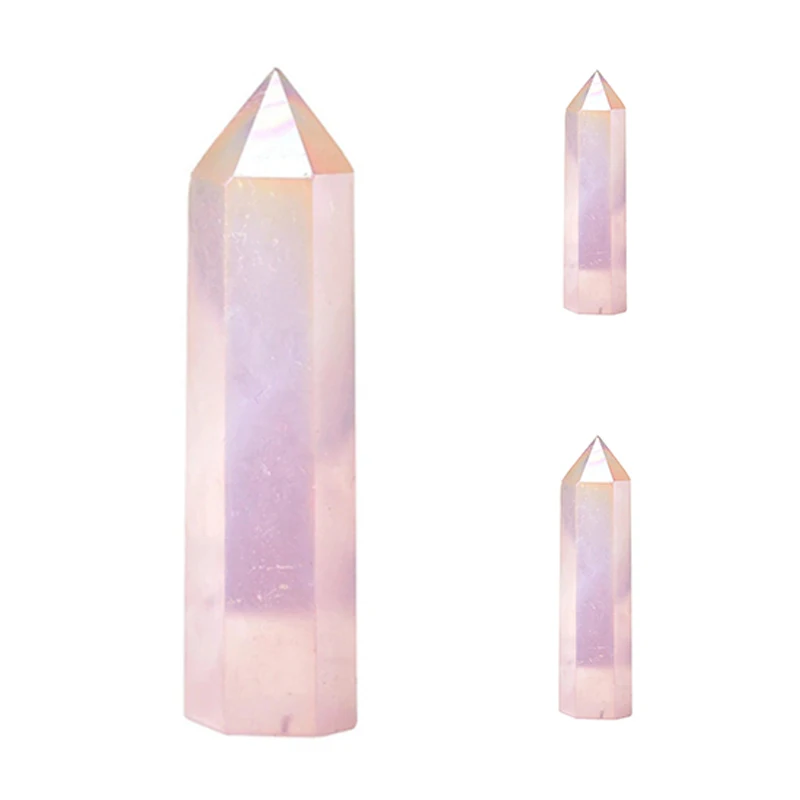 

Natural Aura Rose Quartz Crystal Point Wand Healing Stone Meditation Home Decor Reiki Polished Stone Chakra Tower