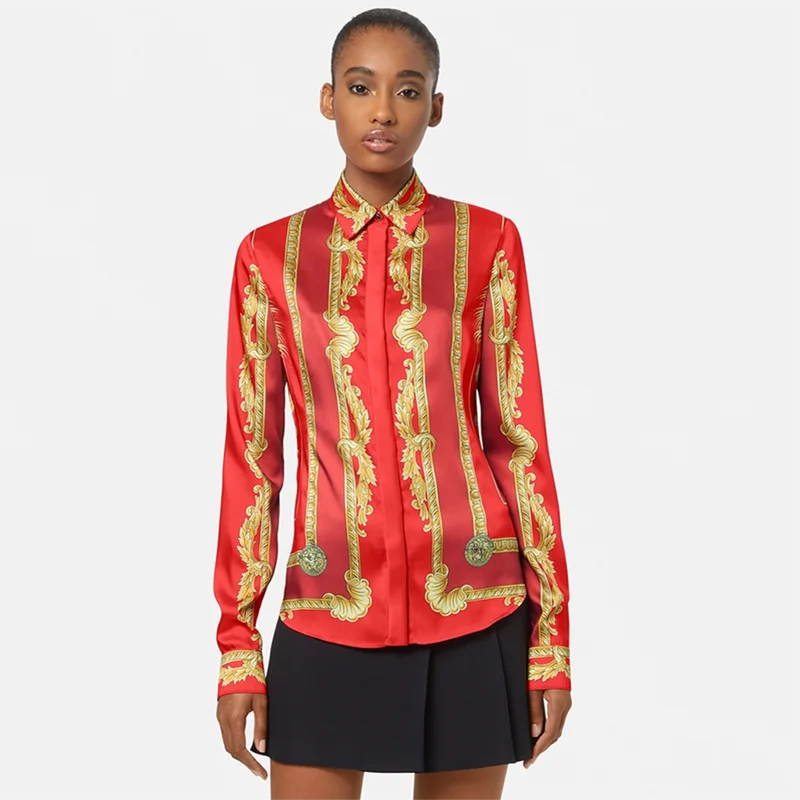 

2022 Summer New Animal Print Women's Shirt Top Simple Fashion Lapel Lace Print T-Shirt Long Sleeve Slim Casual Versatile Tees