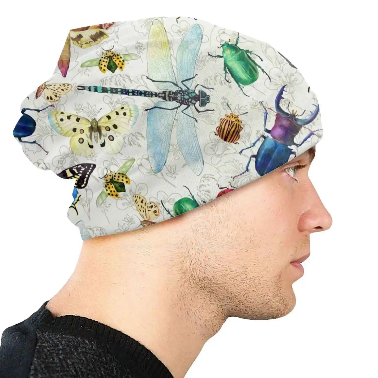 Вязаная шапка с акварельными насекомыми теплая уличные шапки насекомые