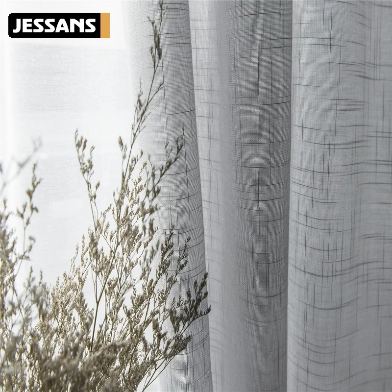 

Modern Grey Linen Tulle Curtains for Kitchen Door Sheer Window Treatments White Solid Tulle for The Living Room S053 *40