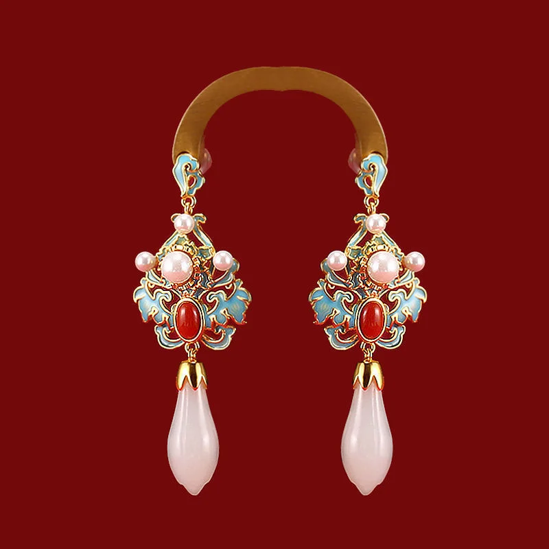 

Palace Imitation Hetian Jade Earrings Ruyi Water Drop Earrings as a Gift for Mother 925 Silver Earrings