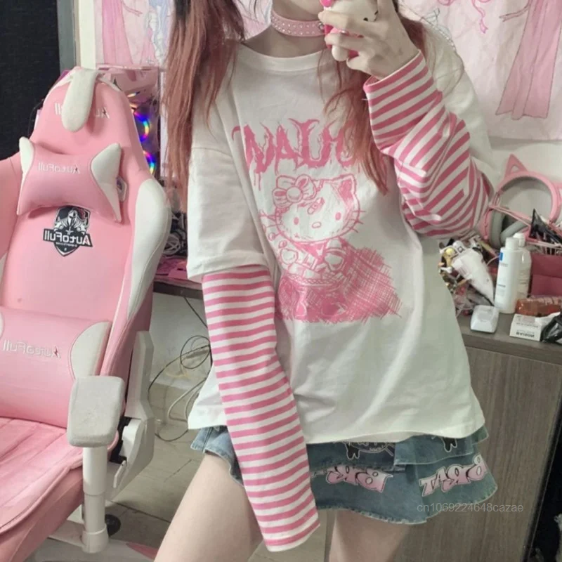 Sanrio Hello Kitty Sweet Cool готическая футболка с принтом весна-осень женский новый топ