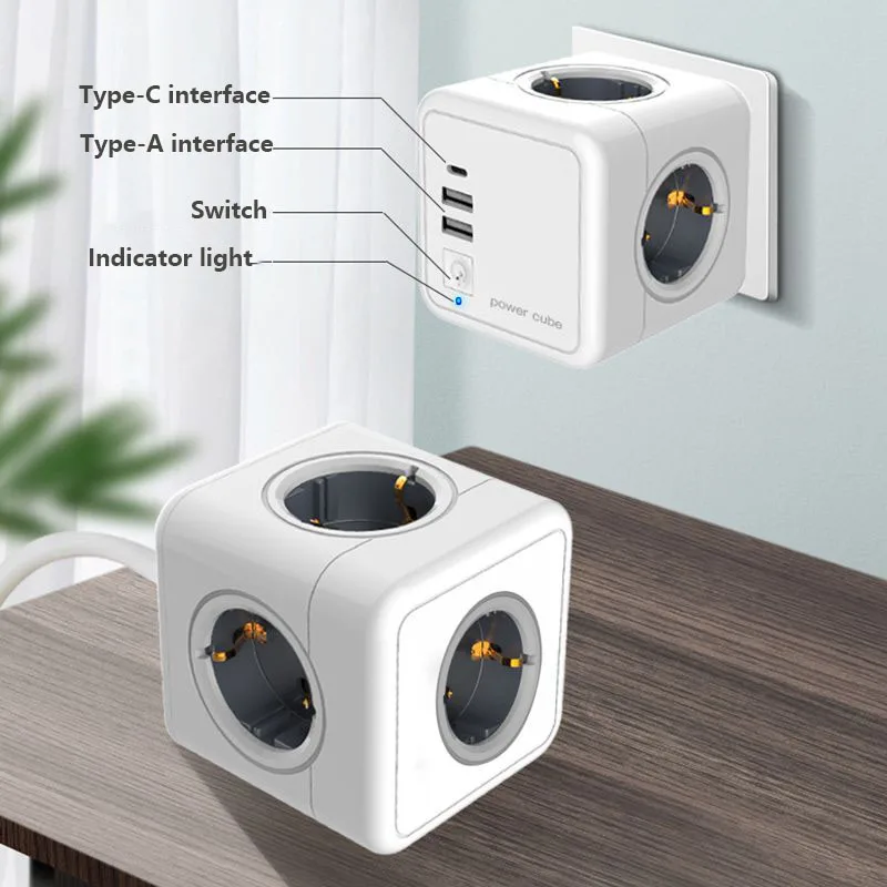 

USB Travel Plug Power Strip Smart Network Filter Powercube Thief Tee Socket Adapter Outlet Multiple European Cube Charger
