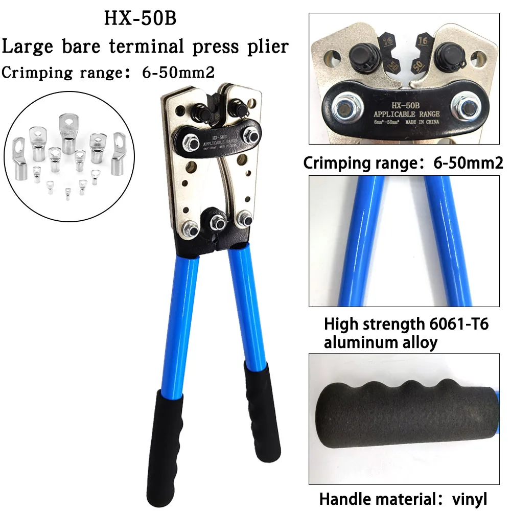 

Crimping Plier HX-50B AWG 22-10 Tube Terminal Crimper Multitool Battery Cable Lug Hex Crimp Tool Cable Terminal Plier Hand Tool