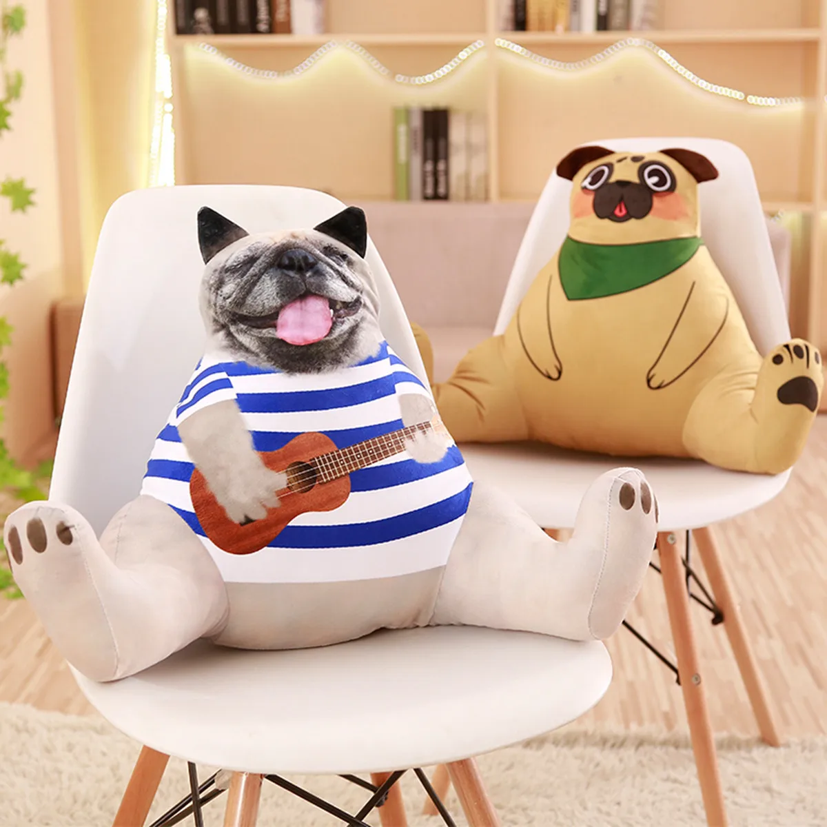 

Cartoon Cat Dog Kawaii Room Decor Leaning on Pug Cute Cushion Plush Toy Living Room Decoration Garden Decoration Accessories