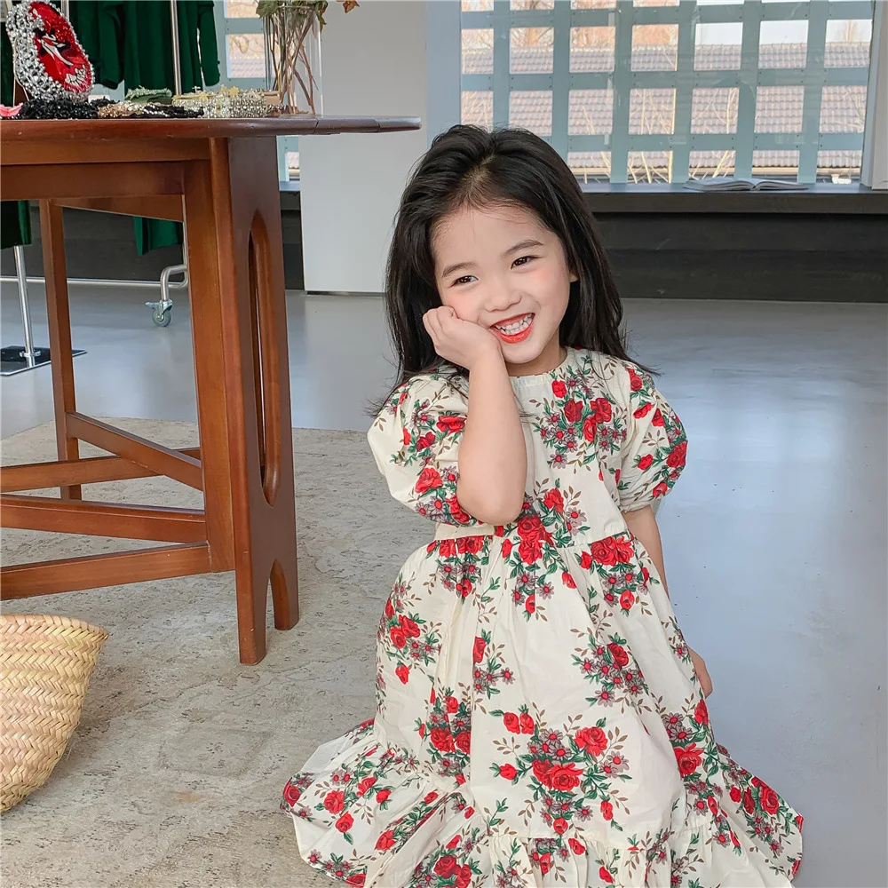 Свободное Повседневное платье для девочек модные милые платья с круглым вырезом