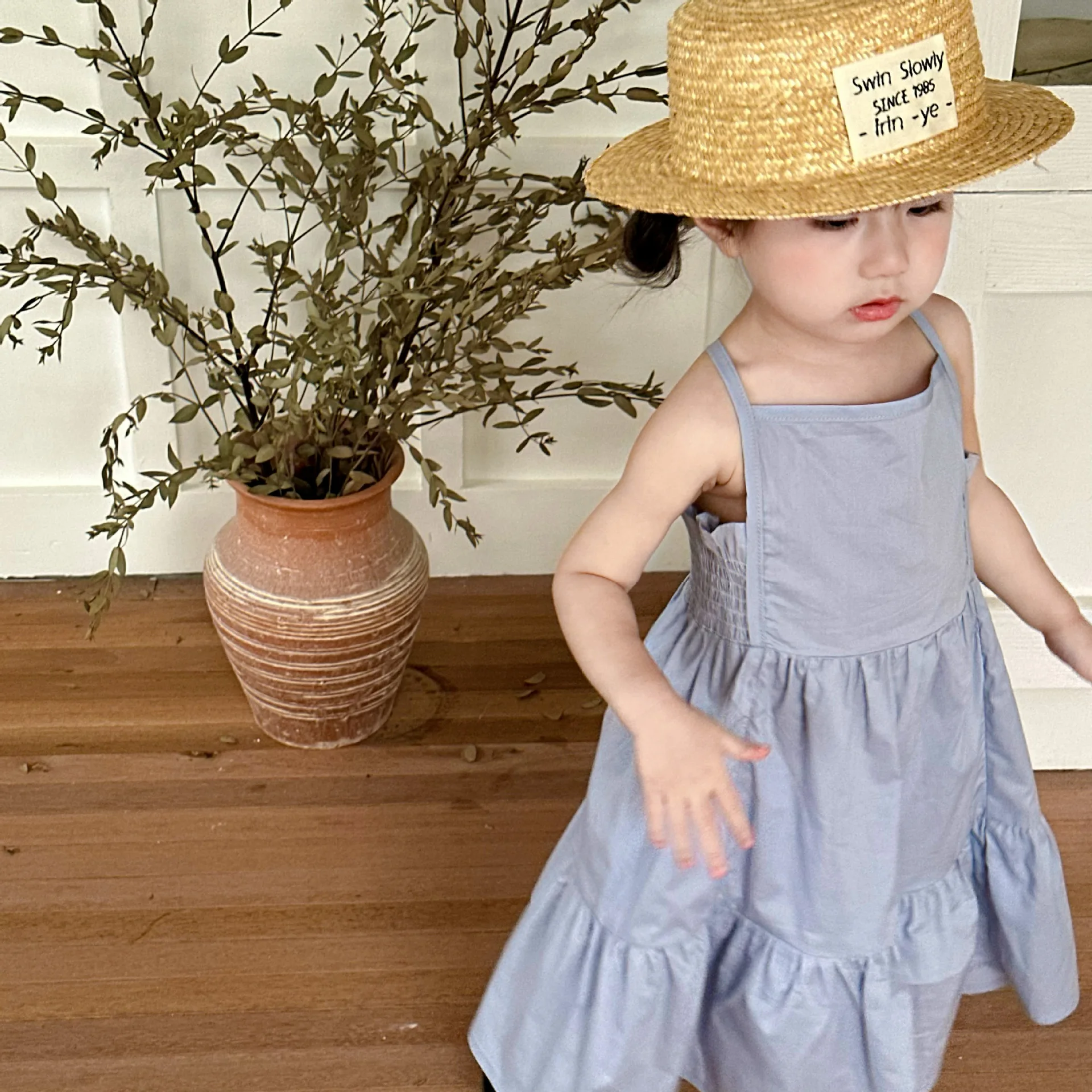 

2023 Summer New Baby Girls Sleeveless Sling Dress Kids Cotton Casual Infant Toddler Backless Princess Skirt Children Clothes