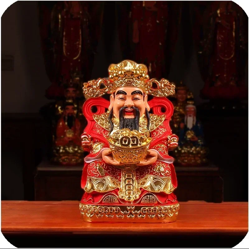 God of Wealth Buddha Statue Resin Jack Purcell Ingot Red Clothes Home Worship Ornaments