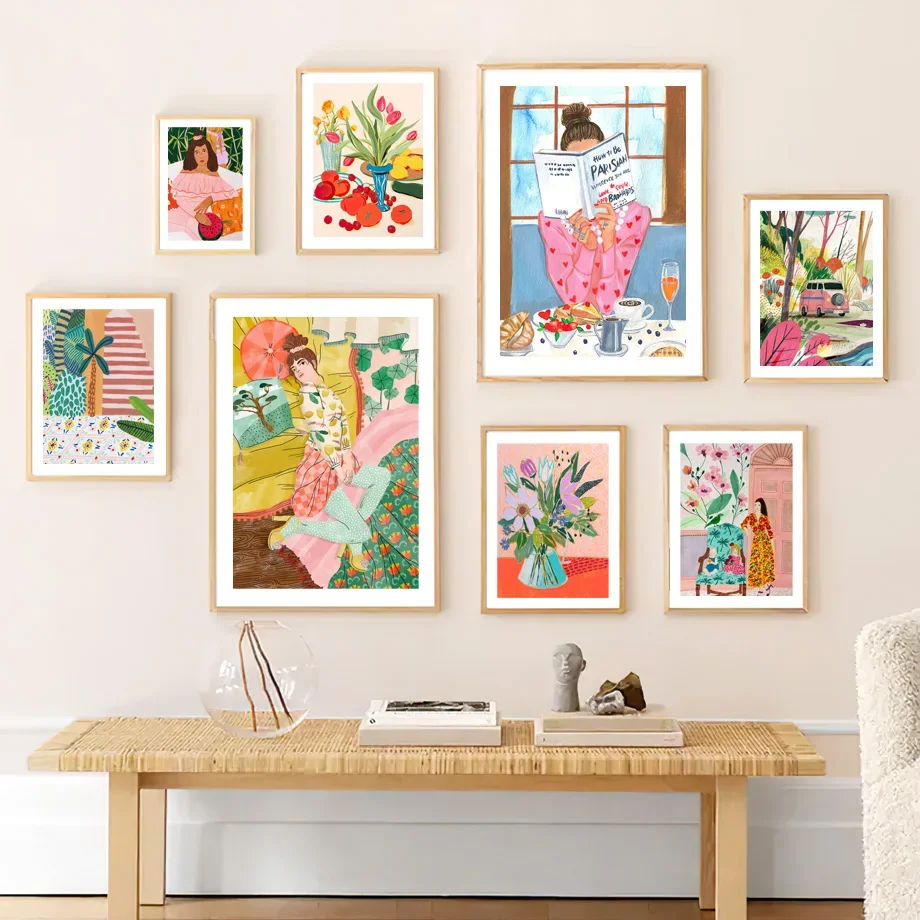 Модная девушка тропический цветок ваза фрукты Марокко настенная Картина на