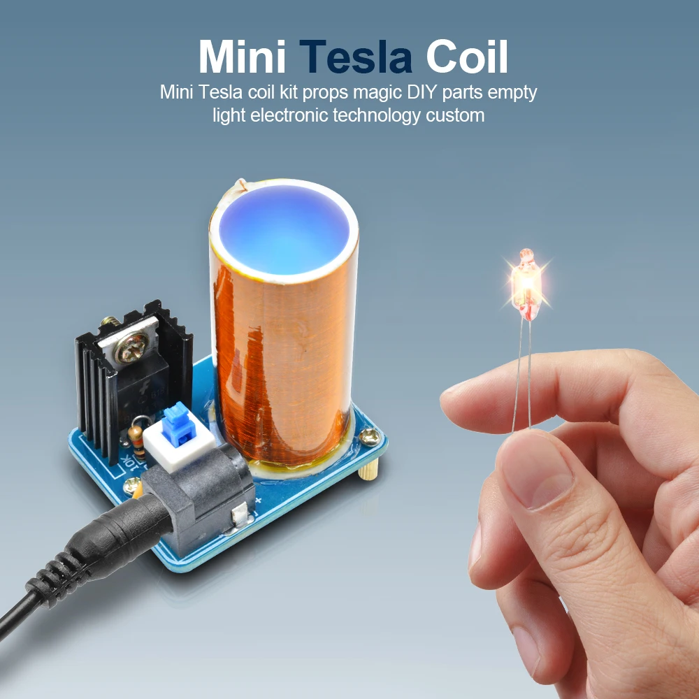 

BD243 Mini Tesla Coil Kit Magic Props DIY Parts Empty Lights Technology Diy Electronics BD243C DIY Mini Tesla Coil Module