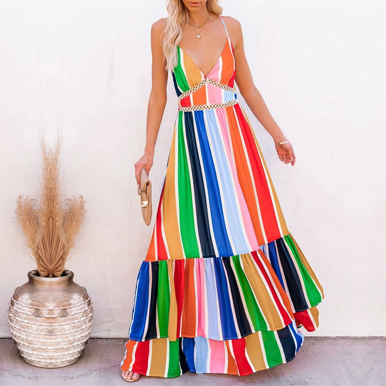 

2022 Bohemian Multicolored Bikini Cover-ups Sexy Hollow Out Strap Summer Tunic Beach Dress Women Swim Suit Cover Up