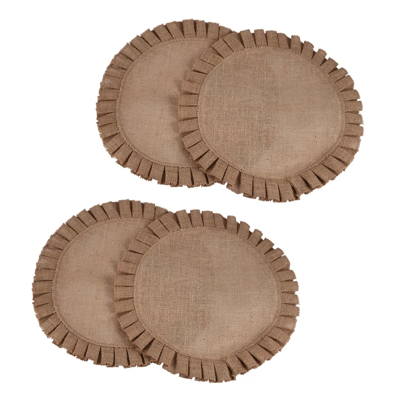 Rustic Farmhouse Burlap Round Placemats Set Of 8, Size In 15 Inches Diameter