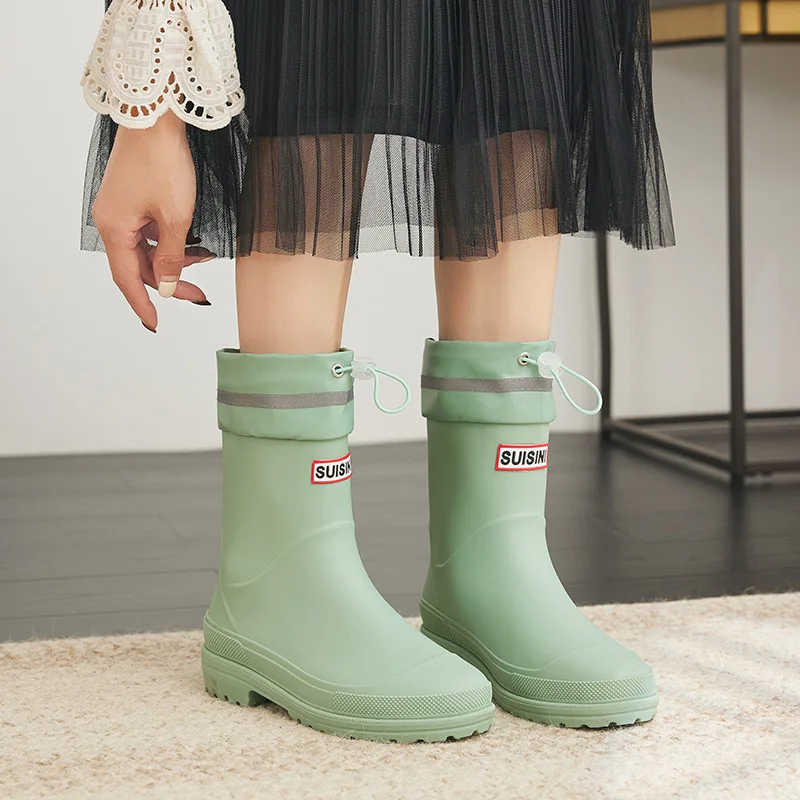 Новые женские сапоги до середины икры из ПВХ водонепроницаемые без шнуровки