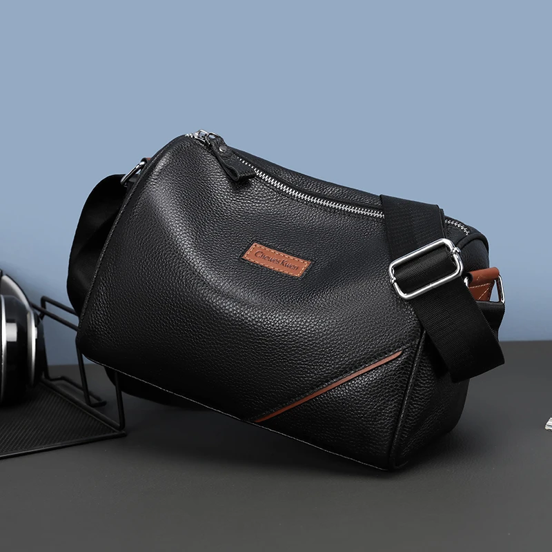 Вместительные однотонные Наплечные сумки на молнии из первого слоя воловьей