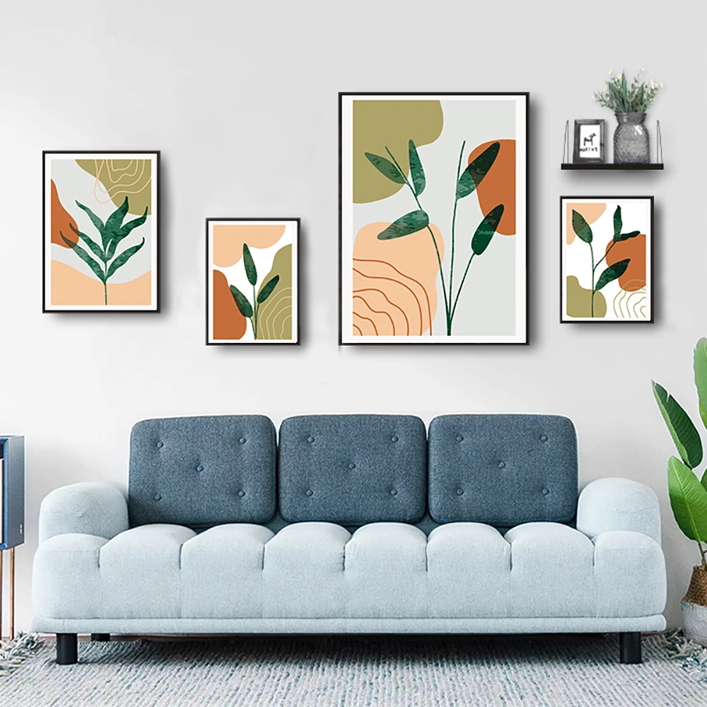 

Abstract Mustard Green Nature Canvas Painting Modern Poster And Print Botanical Wall Art Picture For Living Room Home Decor