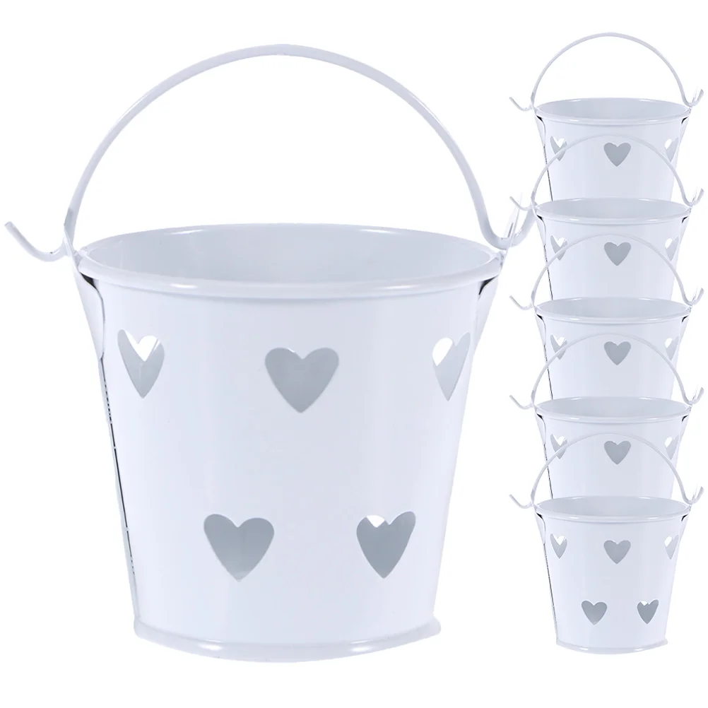 

6 Pcs Storage Bucket Heart Decor Country Flower Pot Flowerpot Snack Pail Metal Desk Trash Can Iron Small Metal Tin Pail