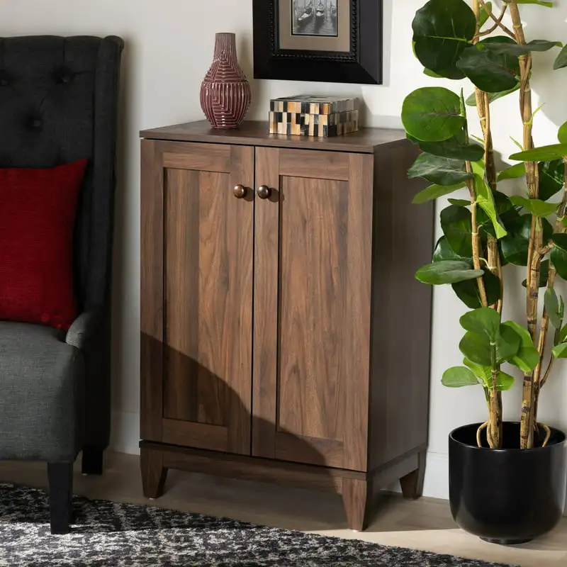 

Nissa Modern and Contemporary Walnut Brown Finished Wood 2-Door Shoe Storage Cabinet
