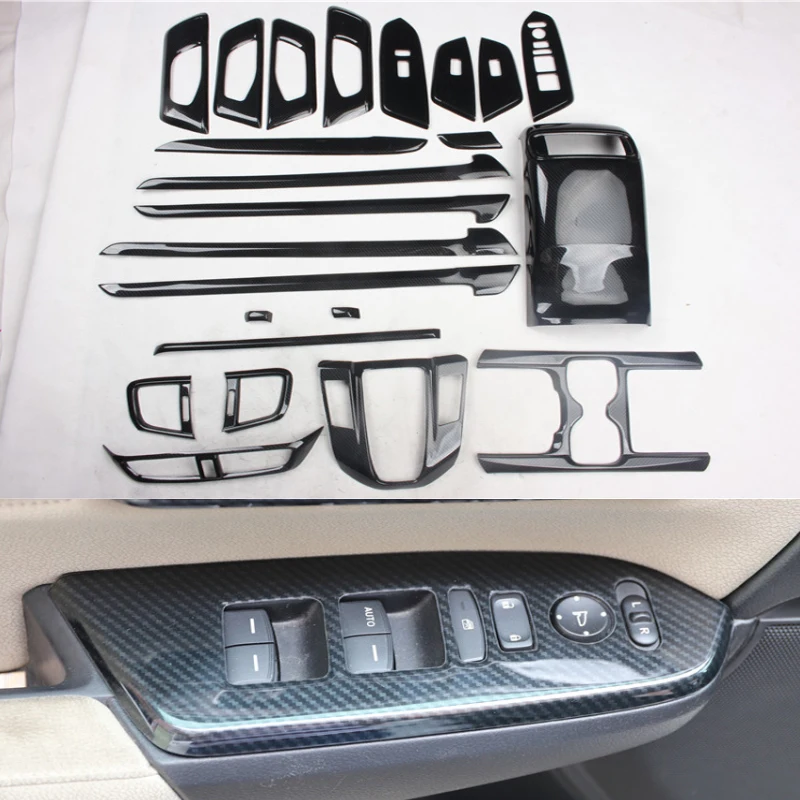 

carbon fiber car interior accessories for Hondas cr-v 2017 2018 2019 gear panel window lifter switch kit dashboard cover refit