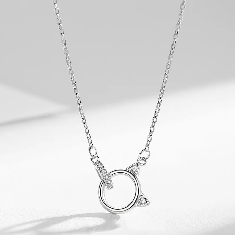 VOQ серебряный цвет простой милый кот Цирконий Кулон ожерелье цепь до ключиц