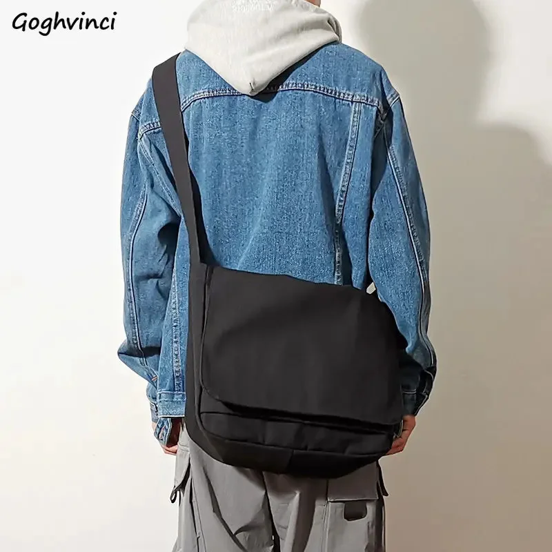 

Black Crossbody Bags Men Multi Pockets Large Capacity Solid Simple Canvas High Street Handsome Cool Boys Harajuku Preppy
