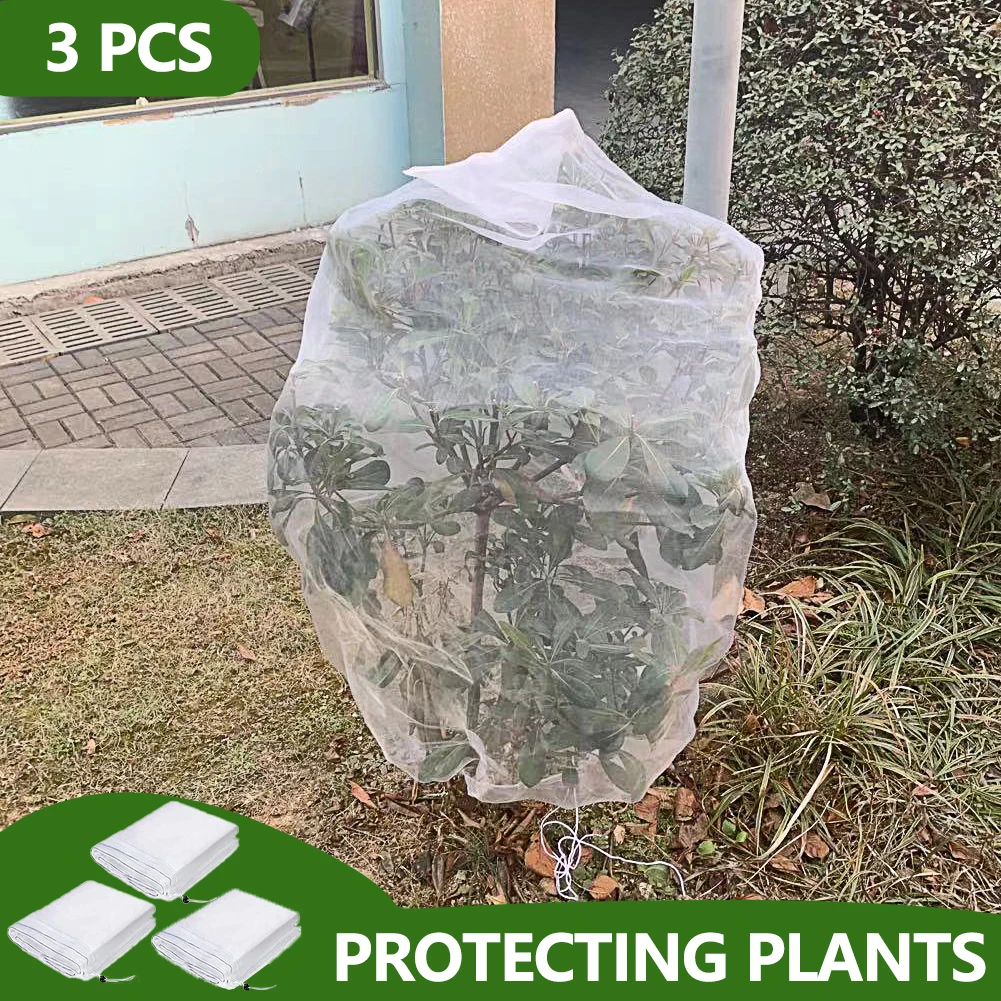 

3pcs Plant Covers With Drawstring Reusable Weather Resistant Tomato Fruit Tree Protective For Birds Flower Netting Garden Bags